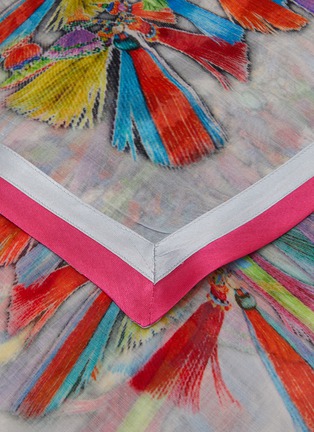细节 - 点击放大 - LANE’S - Cotton Modal Silk Tassel Print Shawl with Silk Trim