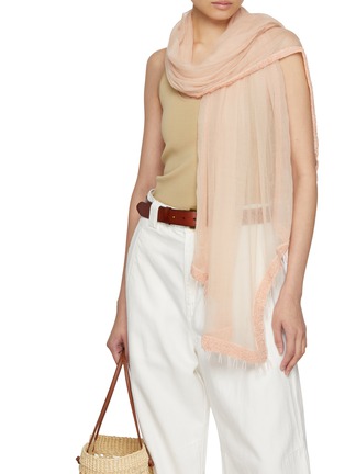 模特儿示范图 - 点击放大 - LANE’S - Beaded Fringe Embroidered Wool Shawl
