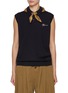 首图 - 点击放大 - FAFAMOON - Sleeveless Cotton Knit Polo Vest with Triangular Scarf