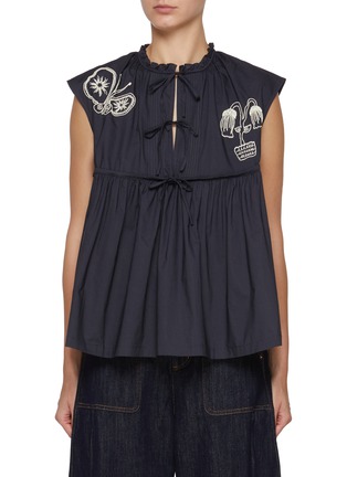 首图 - 点击放大 - FAFAMOON - Embroidered Lace Up Cotton Sleeveless Shirt