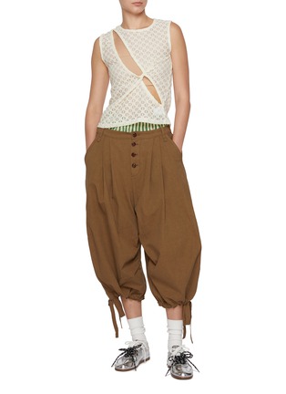 模特儿示范图 - 点击放大 - FAFAMOON - Pleated Drawstring Hem Cargo Pants