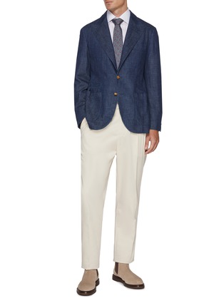 模特儿示范图 - 点击放大 - BRUNELLO CUCINELLI - Single Breasted Dark Wash Denim Blazer