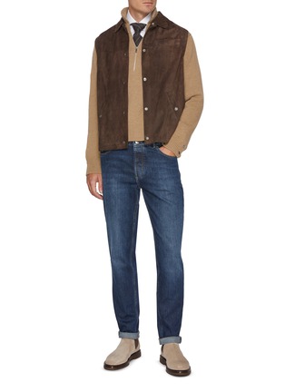 模特儿示范图 - 点击放大 - BRUNELLO CUCINELLI - Button Up Shirt Collar Leather Vest