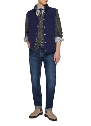 模特儿示范图 - 点击放大 - BRUNELLO CUCINELLI - Contrast Cuffs Wool Blend Zip Up Cardigan
