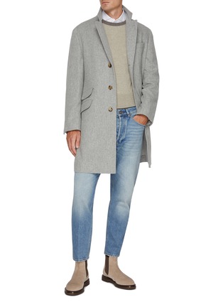 模特儿示范图 - 点击放大 - BRUNELLO CUCINELLI - Flap Pocket Single Breasted Cashmere Long Coat