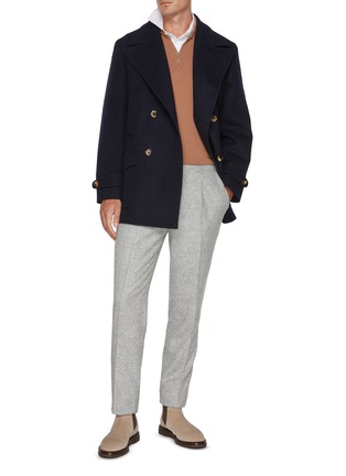 模特儿示范图 - 点击放大 - BRUNELLO CUCINELLI - Convertible Collar Double Breasted Wool Overcoat