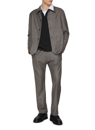 模特儿示范图 - 点击放大 - BARENA - Pinpoint Flannel Wool Overshirt