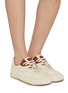 模特儿示范图 - 点击放大 - BOTTEGA VENETA - Flat Orbit Lace Up Suede Nappa Nylon Women's Sneaker