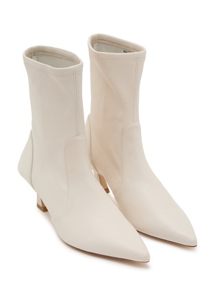 细节 - 点击放大 - STUART WEITZMAN - VINNIE 皮革拼接及踝中跟靴
