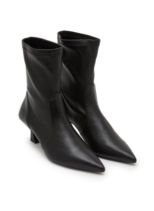 细节 - 点击放大 - STUART WEITZMAN - VINNIE 皮革拼接及踝中跟靴