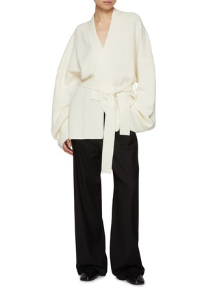 模特儿示范图 - 点击放大 - BARENA - Open Front Tie Waist Wool Cardigan