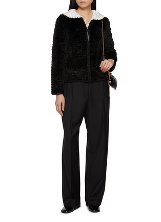 模特儿示范图 - 点击放大 - CHEVITE - Tweed Layer Mink Sable Fur Cashmere Jacket