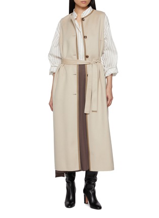 模特儿示范图 - 点击放大 - YVES SALOMON - Long Wool Cashmere Gilet