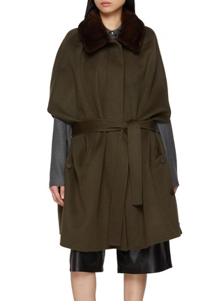 首图 - 点击放大 - YVES SALOMON - Mink Fur Collar Wool Cashmere Cape Coat