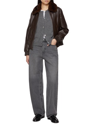 模特儿示范图 - 点击放大 - YVES SALOMON - Detachable Mink Collar Leather Bomber Jacket