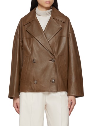 首图 - 点击放大 - YVES SALOMON - Double Breasted Leather Peacoat