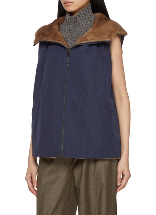 细节 - 点击放大 - YVES SALOMON - Mink Fur Trim Technical Zip Up Gilet