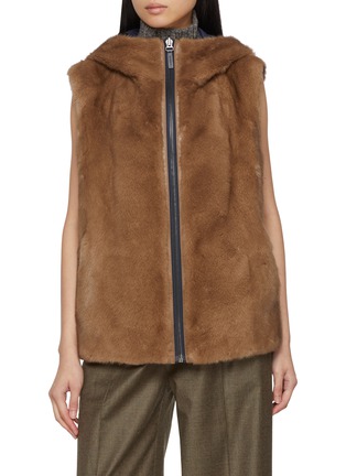 首图 - 点击放大 - YVES SALOMON - Mink Fur Trim Technical Zip Up Gilet