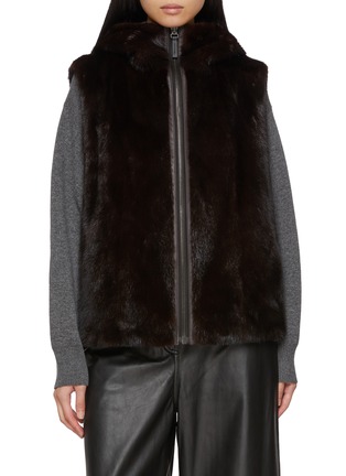 首图 - 点击放大 - YVES SALOMON - Mink Fur Trim Technical Zip Up Gilet