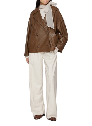 模特儿示范图 - 点击放大 - YVES SALOMON - Wide Leg Wool Silk Pants