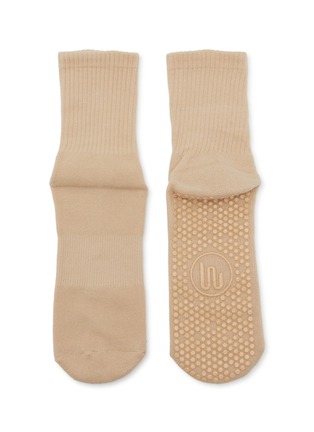 细节 –点击放大 - MOVEACTIVE - Crew Non-Slip Grip Socks Set of 3 — Almond