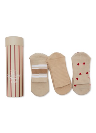 首图 –点击放大 - MOVEACTIVE - Crew Non-Slip Grip Socks Set of 3 — Almond