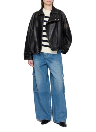 模特儿示范图 - 点击放大 - BOINIGAN - Long Sleeve Striped Asymmetrical Wool Knit Top