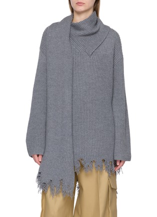 首图 - 点击放大 - BOINIGAN - Long Sleeve Scarf Collar Wool Cashmere Blend Midi Dress