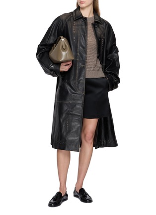 模特儿示范图 - 点击放大 - BOINIGAN - Single Breasted Water Drop Print Leather Overcoat