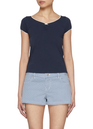首图 - 点击放大 - SUNDAYFRUITMARKET - Cap Sleeve Lace Cotton T-Shirt