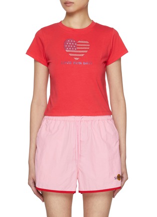 首图 - 点击放大 - SUNDAYFRUITMARKET - Crystal Heart Slogan Cotton Jersey T-Shirt