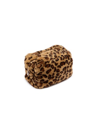 细节 –点击放大 - FJOLLA - Small Faux Fur Zippered Toiletry Pouch — Brown Leopard