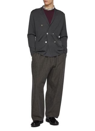 模特儿示范图 - 点击放大 - J∞QUALITY  - Double Breasted Cashmere Silk Knit Blazer