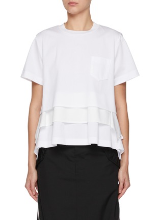 首图 - 点击放大 - SACAI - Hybird Poplin Cotton Jersey Tiered T-Shirt