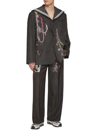 模特儿示范图 - 点击放大 - DOUBLET - Single Breasted Chain Embroidered Wool Tailored Jacket