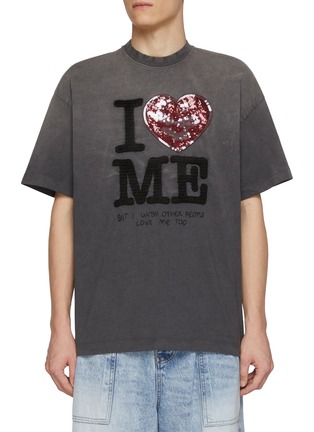 首图 - 点击放大 - DOUBLET - Sparkled I Heart Me Sequin Chenille Cotton T-Shirt