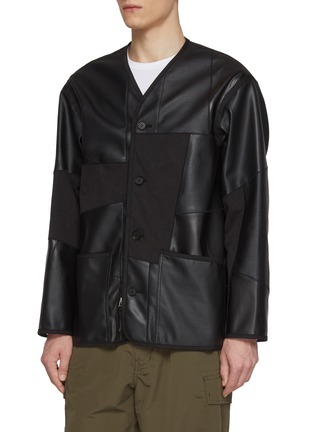 细节 - 点击放大 - COMME DES GARÇONS HOMME - Faux Leather Patchwork Button Up Jacket