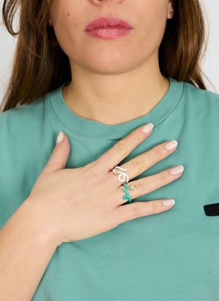 细节 - 点击放大 - BEA BONGIASCA - Baby Vine Tendril 9K Gold Silver Crystal Enamel Ring  — EU 50