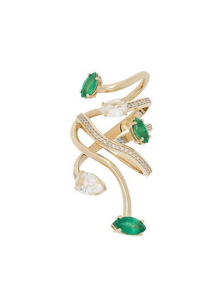 首图 - 点击放大 - BEA BONGIASCA - Vine Wrapped 9K Gold Emerald Crystal Diamond Cocktail Ring — EU 54