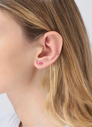 细节 - 点击放大 - BEA BONGIASCA - Mini Loop 9K Gold Diamond Enamel Single Earring