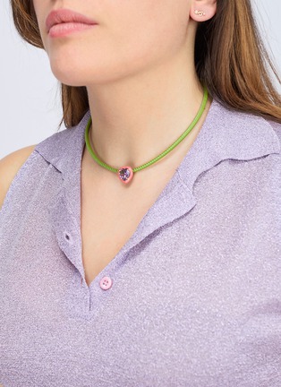 细节 - 点击放大 - BEA BONGIASCA - Pop 9K Gold Sterling Silver Enamel Heart Crystal Leather Cord Choker