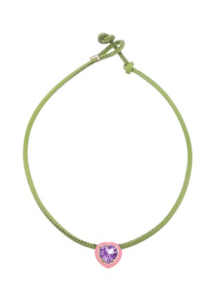 首图 - 点击放大 - BEA BONGIASCA - Pop 9K Gold Sterling Silver Enamel Heart Crystal Leather Cord Choker