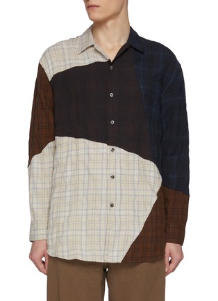 首图 - 点击放大 - SONG FOR THE MUTE - Oversized Chequered Panel Cotton Wool Shirt