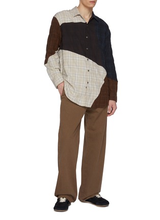 模特儿示范图 - 点击放大 - SONG FOR THE MUTE - Oversized Chequered Panel Cotton Wool Shirt