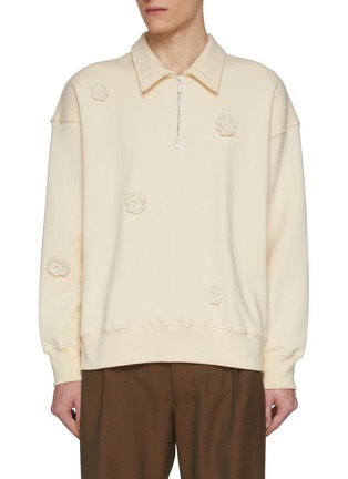 首图 - 点击放大 - SONG FOR THE MUTE - Daisy Crochet Quarter Zipped Soft Terry Cotton Pullover