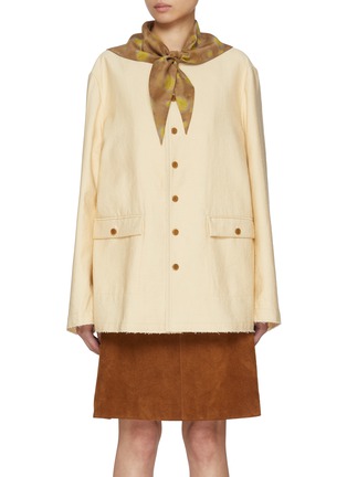 首图 - 点击放大 - FAFAMOON - Silk Scarf Draped Round Neck Suit Jacket