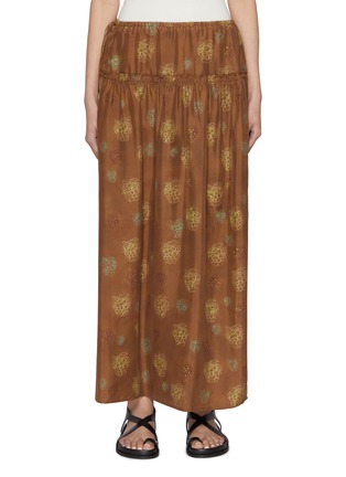 首图 - 点击放大 - FAFAMOON - Gathered Silk Print Maxi Skirt