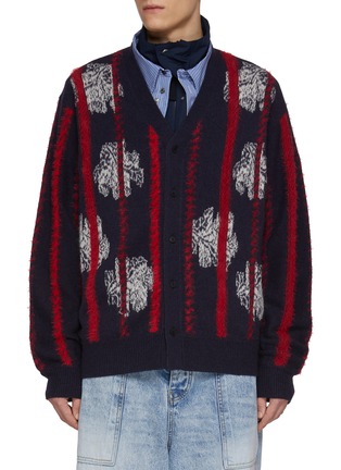 首图 - 点击放大 - TOGA VIRILIS - Stripe Jacquard Floral Wool Blend Cardigan