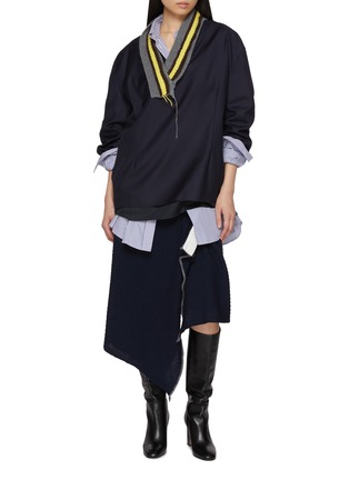模特儿示范图 - 点击放大 - SONIA CARRASCO - Long Sleeve Knitted Collar Wool Cashmere Top