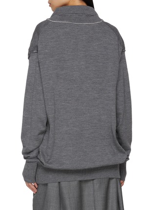 背面 - 点击放大 - SONIA CARRASCO - Knit Double Collar V-Neck Wool Sweater
